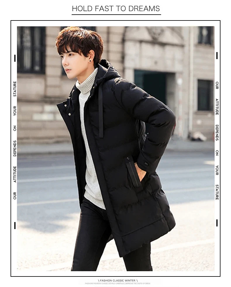 Mid-length New Thickened Hooded Jacket for Winter Men Warm Cotton-padded Jacket for MenLeisureDown Mountaineering Overcoat Men
