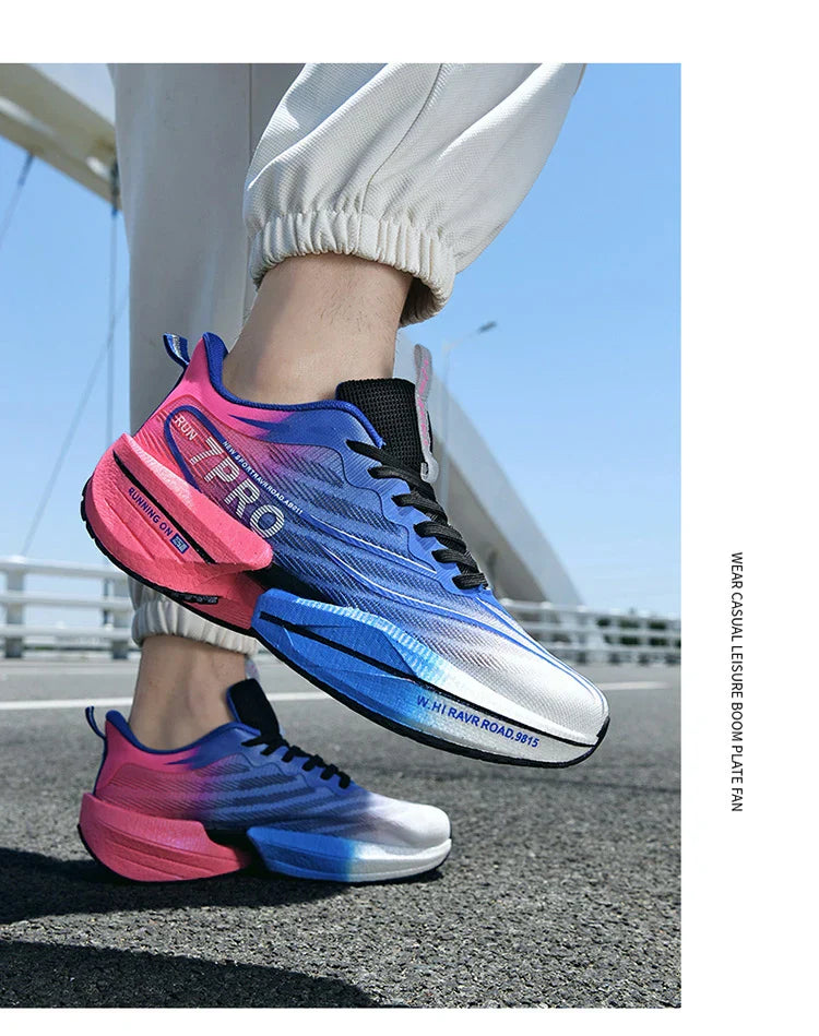 Men's Carbon Plate Sneakers Outdoor Soft Sole Mesh Sports Shoes Running Shoes Light Anti-Slip Casual Couple Tennis Shoes