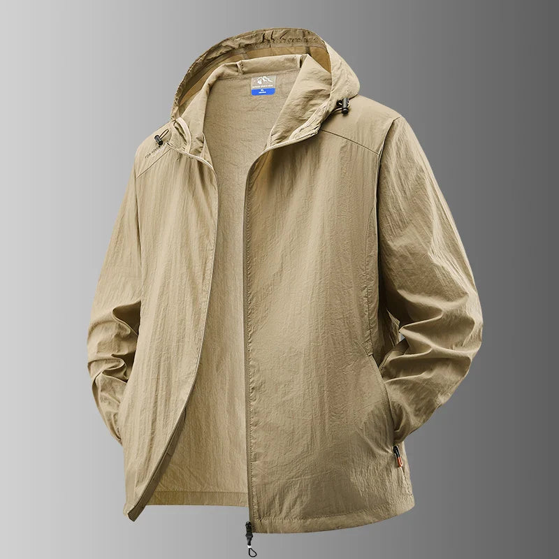 Men’s lightweight waterproof hiking jacket, hooded outdoor sports coat, summer sun protection, M–XXL