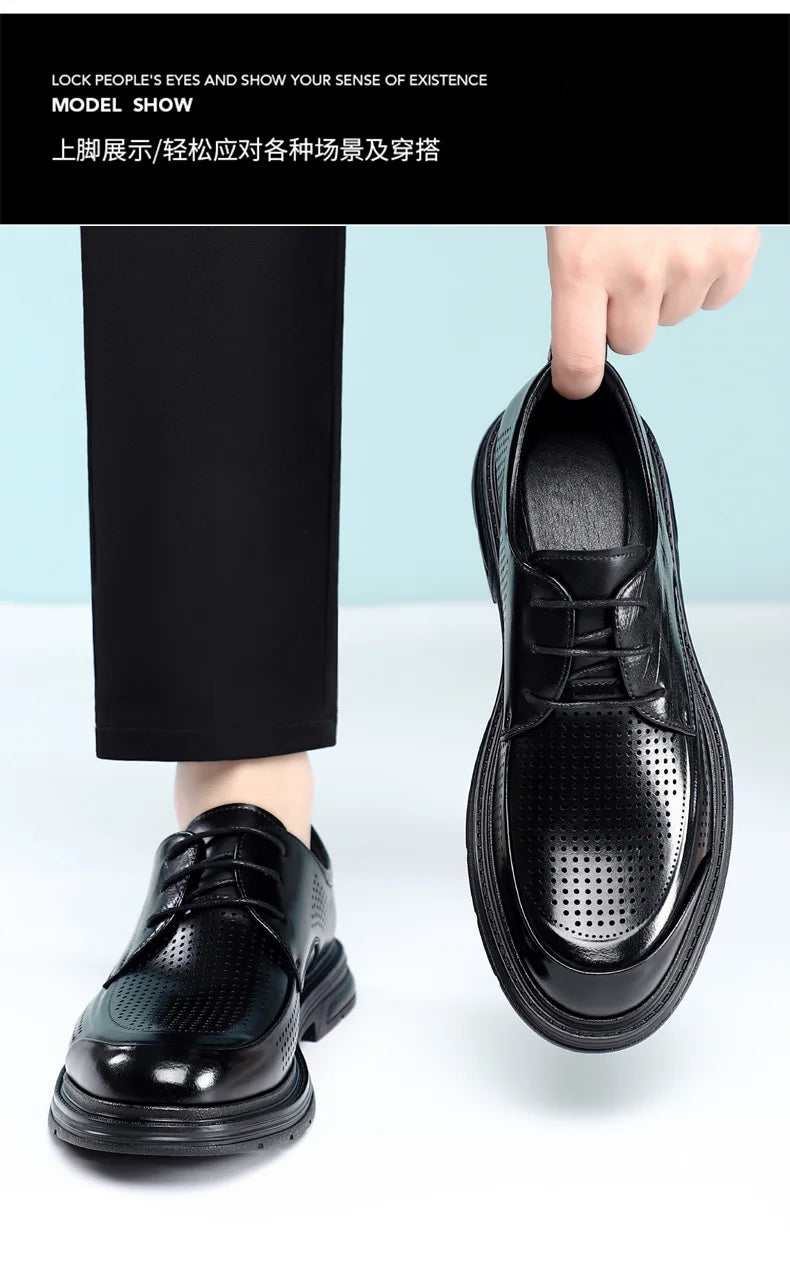 2026 New Men's Breathable Hollow Out Leather Oxford Shoes Formal Business Dress Shoes for Man Summer Autumn Platform Shoe Male