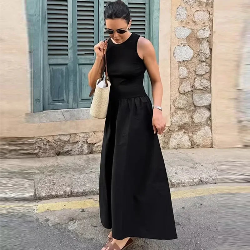 Knitted Dresses 2025 Woman Sleeveless Black Long Dress Women Bodycon Summer Solid Dresses One Pieces Midi Casual Dresses