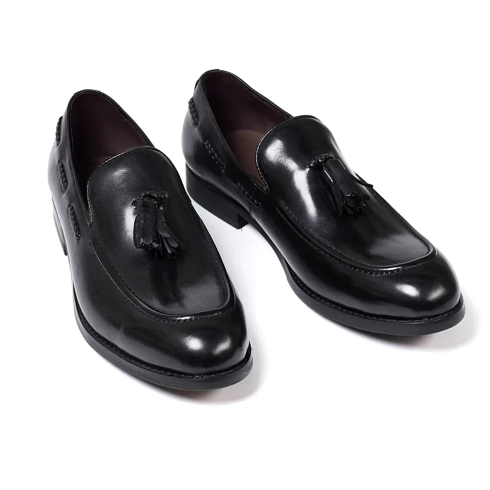 Classic Men's Genuine Leather Tassel Loafers Handmade Slip-On Casual Shoes Comfortable for Office Wedding Dressing Daily Wear