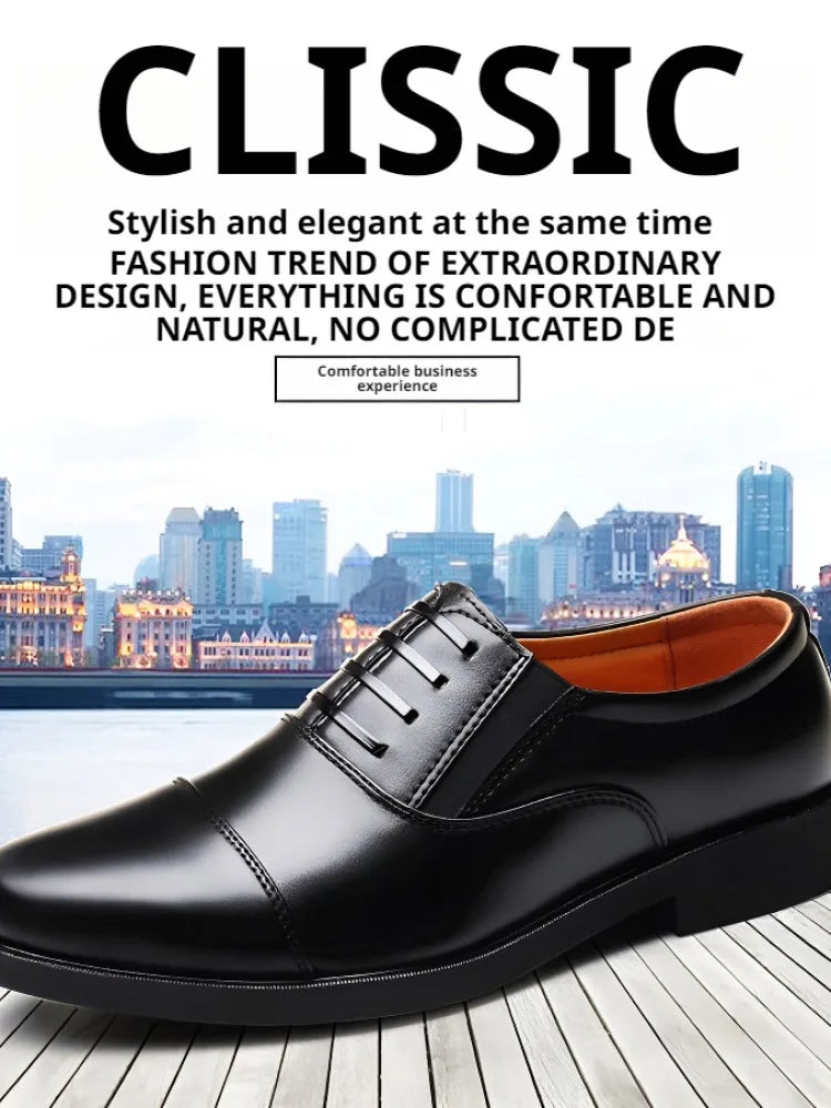 Men's Slip-On Leather Dress Shoes – Comfortable Lace-Free Formal Office Shoes, EU 40–47