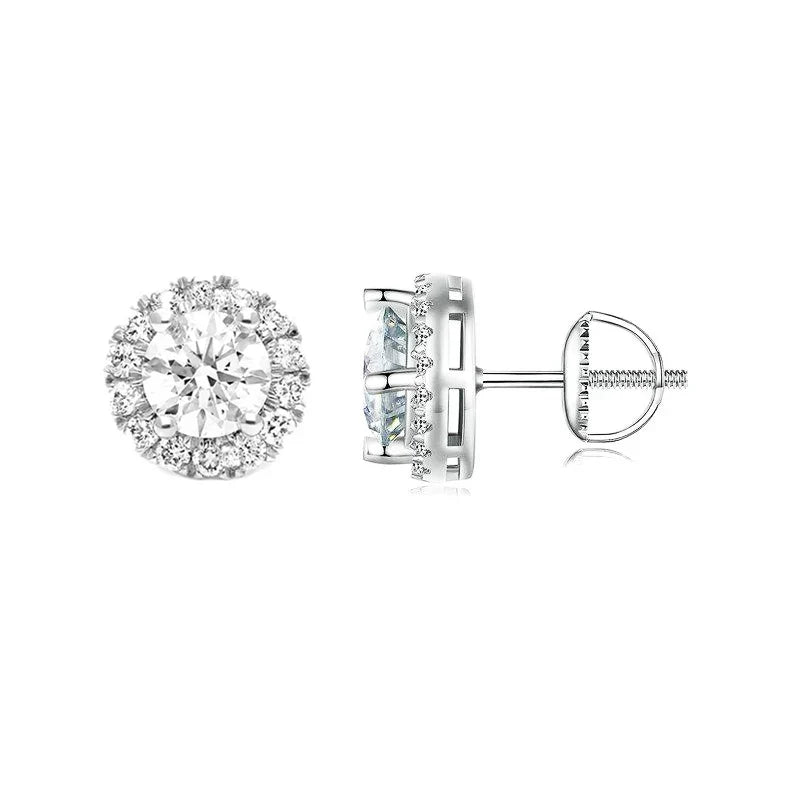 Exquisite Gold Halo Stud Earrings 925 Sterling Silver Moissanite Earrings for Women Engagement Wedding Fine Jewelry Gift
