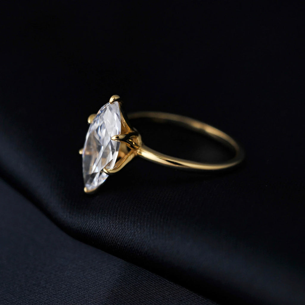Vintage 9ct 5A Marquise Shape Cubic Zirconia Solitaire Engagement Ring For Women 925 Sterling Silver 14K Yellow Gold