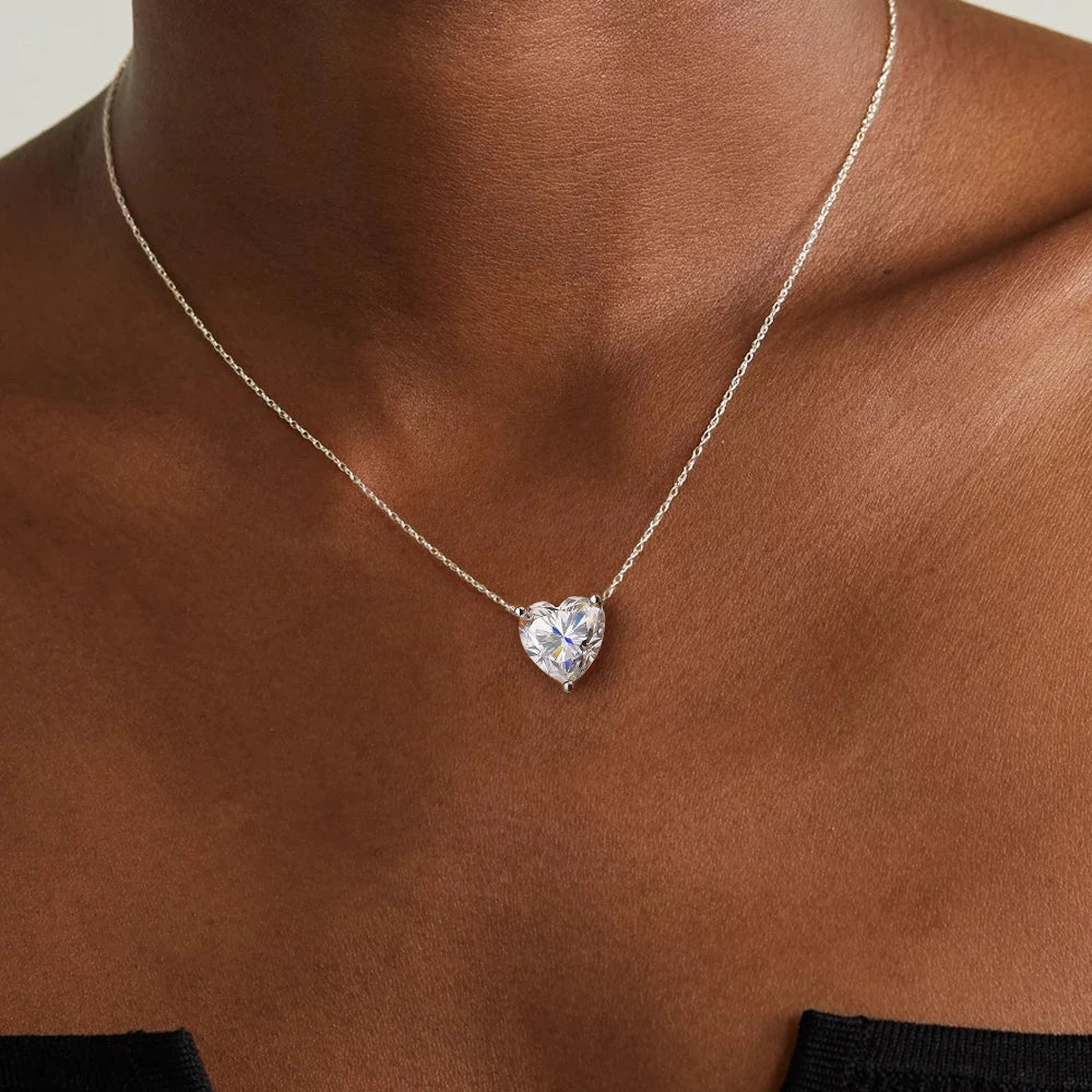 1/2/3ct Heart Cut Moissanite Pendant Necklace S925 Pure Silver Plated 18K Gold Women Necklace jewelry Gift GRA Certified