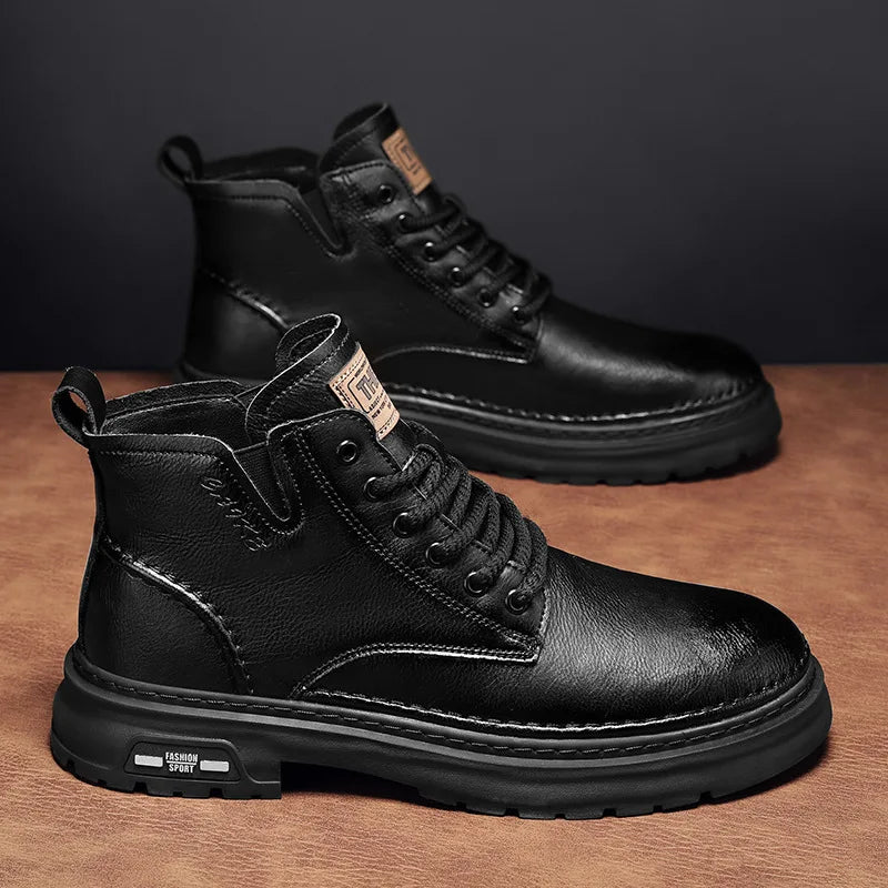 Luxury Men Ankle Boots Retro British High-top Men Boots Fashion High Quality Leather Shoes 2025 New Outdoor Men Motorcycle Boots