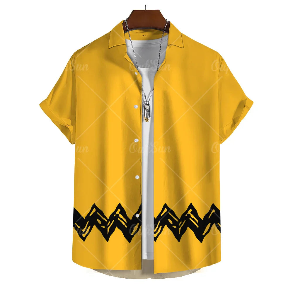 Fashion Yellow Oversized Hawaiian Social Shirt For Men Camisas Casuais Men's Summer Clothing 3d Print Short Sleeves Top Blouse