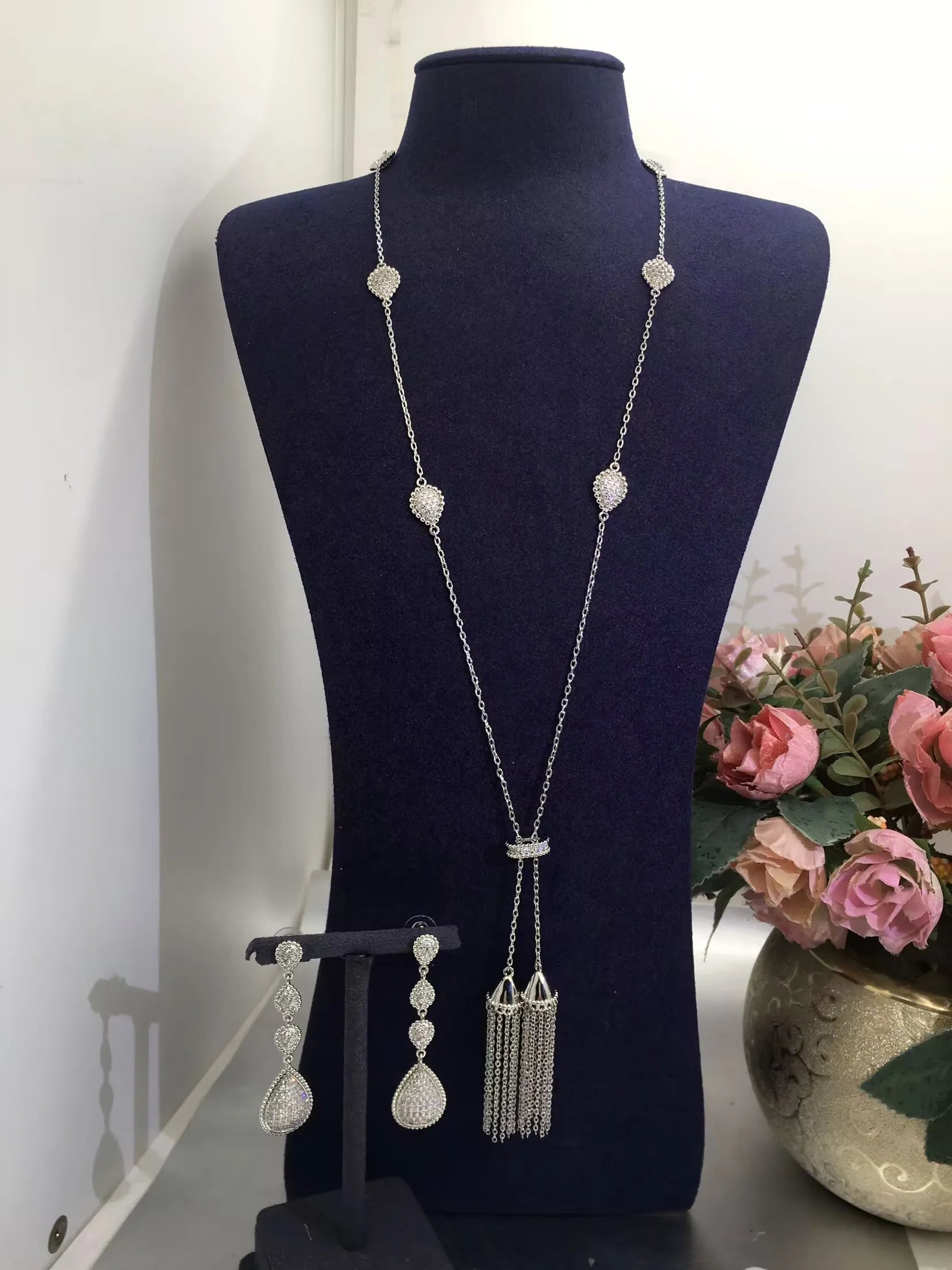 Trendy Fashion2PCS Luxury Waterdrop Indian Jewelry Sets For Women Wedding Party Indian Dubai Bridal jewelry Set