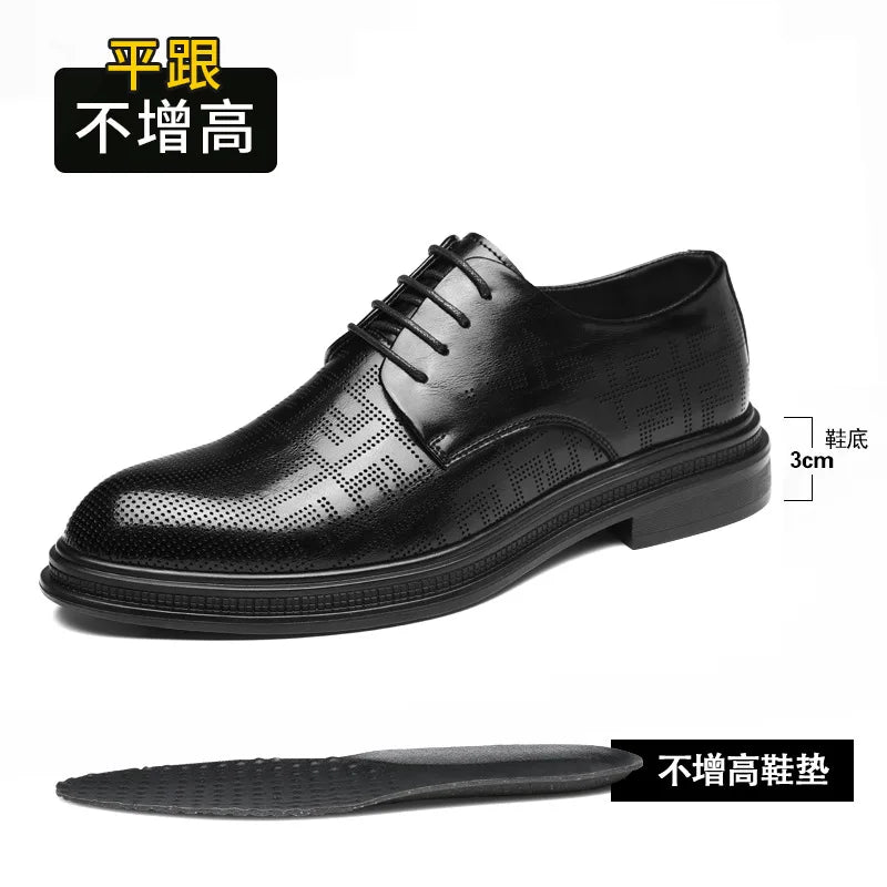 Spring Summer Increase Leather Shoes for Man Lace Designer Business Casual Shoes Male Fashion British Style Dress Shoe Man