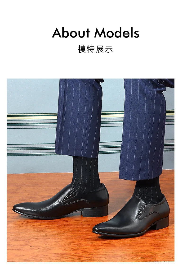 Top Layer Cowhide Shoes Men's Shoes Genuine Leather Business Dress Shoes Men British Pointed Toe Formal Slip-On Shoes
