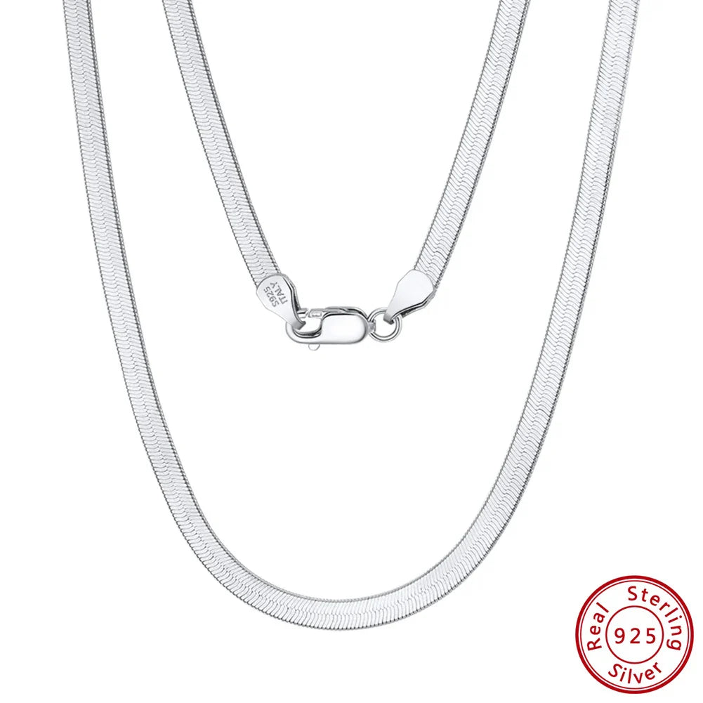 925 Sterling Silver 3mm Gold Flexible Flat Chain Herringbone Snake Chain Necklace for Women Neck Chain Jewelry SC35