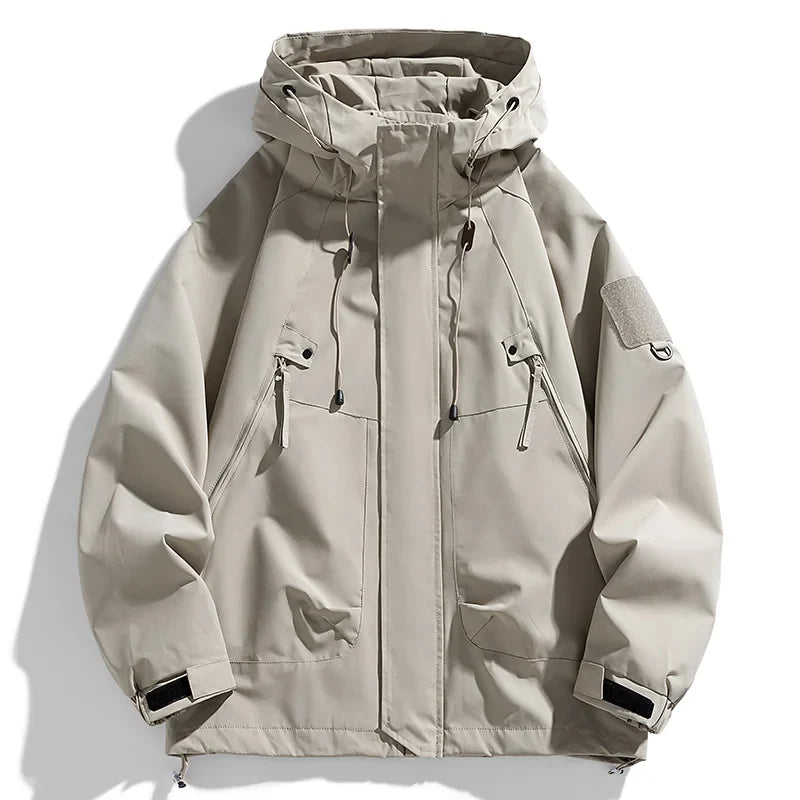 Windbreakers Men Hooded Jacket Zipper Coat Cargo Waterproof Black Bomber Camping Loose Thin Softshell Hooded Hiking Jacket