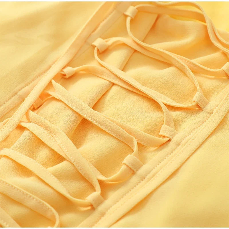 Elegant Solid Pleated Strapless Maxi Dress Yellow Off-shoulder Backless High Waist Split Robe 2026 New Lady Evening Party Gown