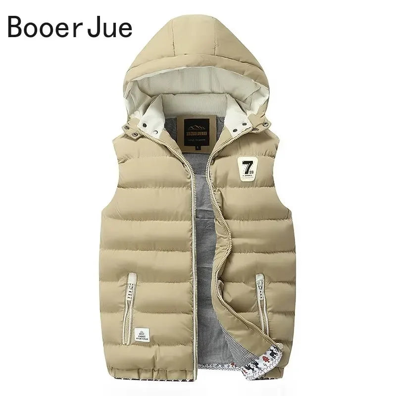 5XL Men Winter Vests Hat Detachable Down Vest Casual Waistcoat Sleeveless Jackets Male Hooded Vest Outwear Warm Coats Windproof