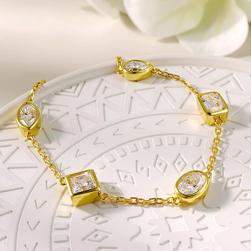0.5CT Oval/Pear/Marquise Moissanite Bracelets S925 Silver Plated 18K Gold Wedding Wrist Chain for Women with certificate