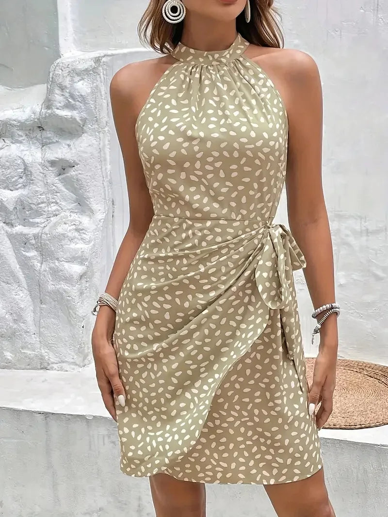 Solid Colored Polka Dot Mini Dresses Women's Camisole Sleeveless Lace Up Dress Summer Vacation Party Dress Robe