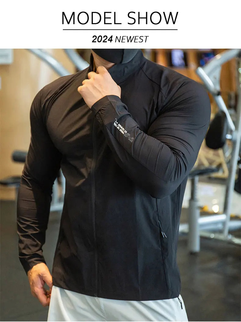 Men's Running Training Elastic Coat Outerwear Gym Tights Jacket Outdoor Cycling Sweatshirt Dry Fit Breathable Compression Tops