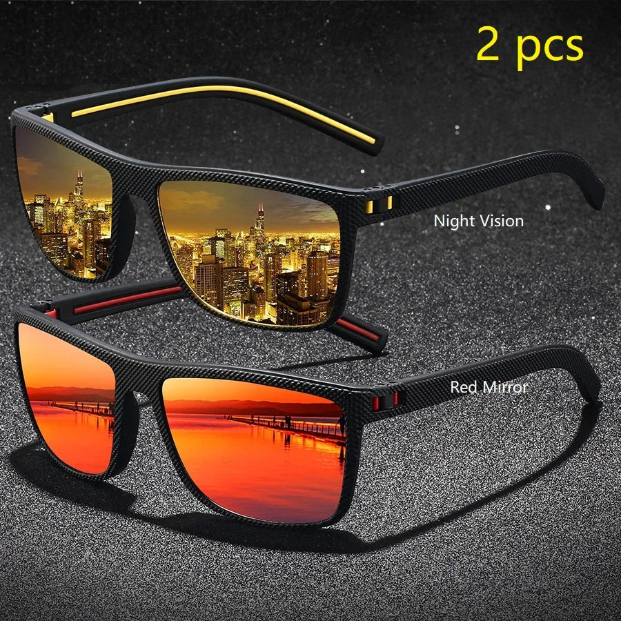 2PCS Fashion Vintage Check Pattern Sunglasses For Men Women Fishing Driving Fashion Square Brand Design Sun Glasses UV400 Eyewea