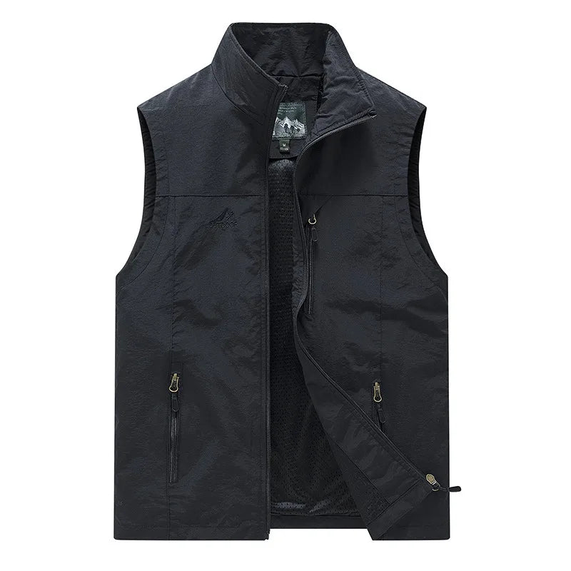 Spring New Men Waistcoat Outdoor Leisure Solid Color Vest Young Middle-aged Photography Fishing Casual Vest Jacket Male