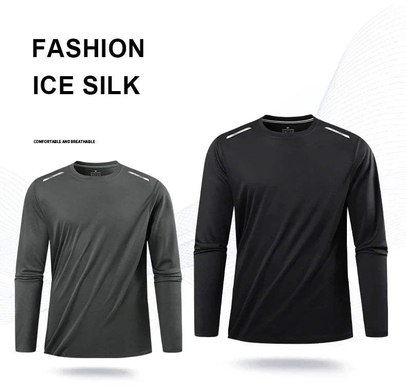 CHRLCK Men's Hiking Quick Drying T-shirts Breathable Camping Running Fishing Soft Elasticity Long Sleeve Tees Summer Autumn