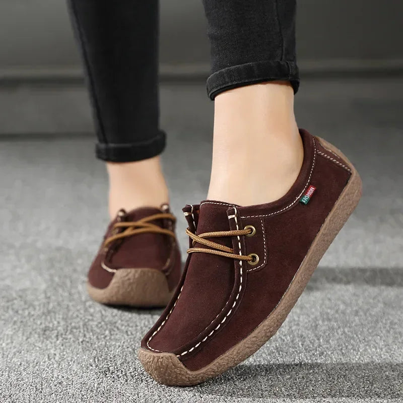 Women’s Casual Leather Shoes – Soft Comfort Walking Flats (Black, Brown, White)