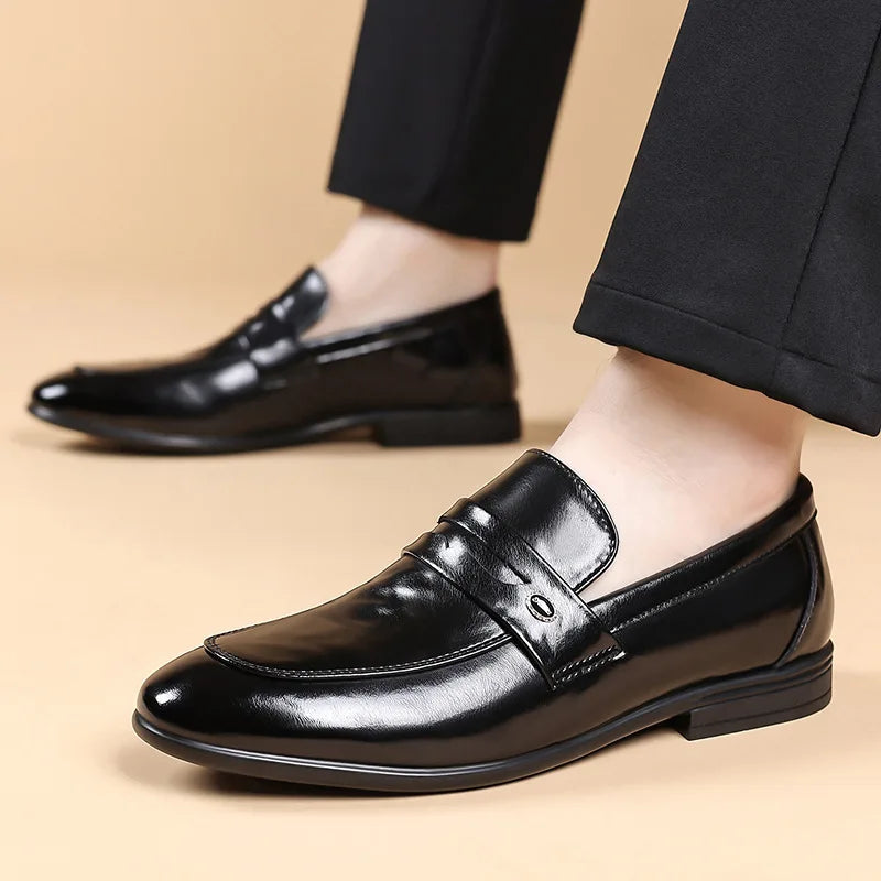 2026 Spring New Men's Glossy Leather Loafers Slip-On Business Casual Dress Shoes Male Non-slip Formal Office Shoes for Man