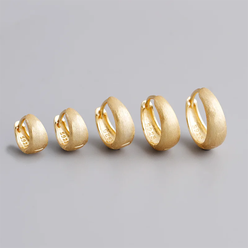 925 Sterling Silver Fine Matte Simple Wide Huggies Gothic Hoop Earrings for Women Unisex Piercing Rock Jewelry Ear Buckle