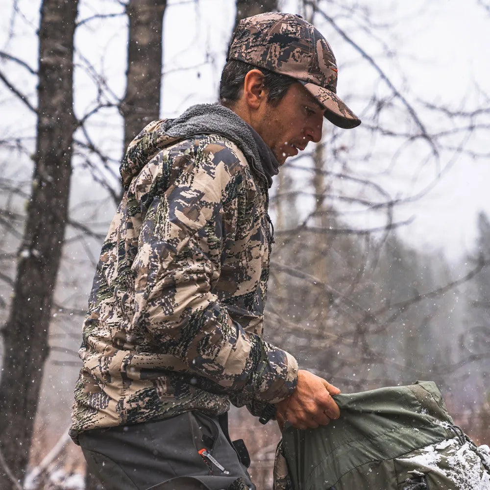 Men's Stretch Camouflage Jacket, Hunting Pullover, Light Nylon Fabric Printed Plush Lining Hoodie