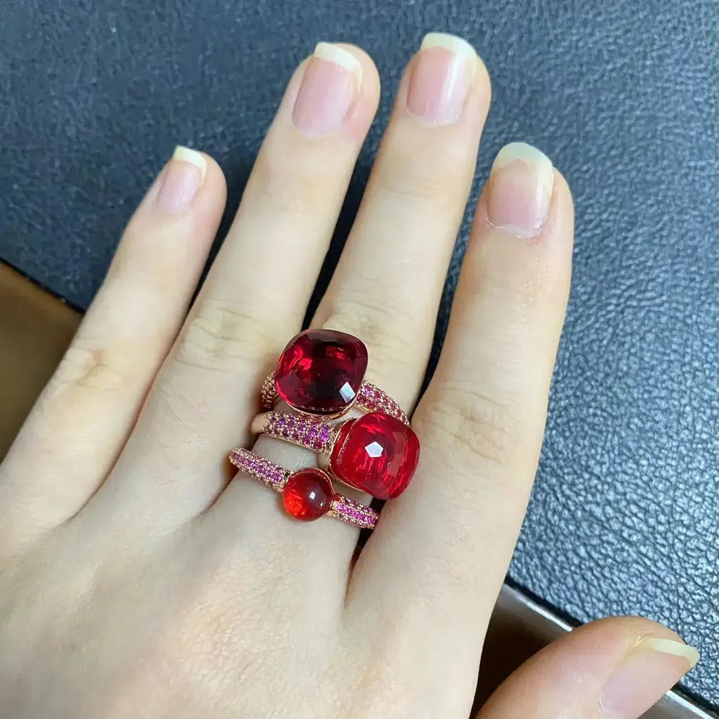 3Pcs/Set Nudo Ring Stacking Set for Women Mix Color Candy Crystal Inlay Zircon Amethyst Blue Topaz Round Jewelry Gift