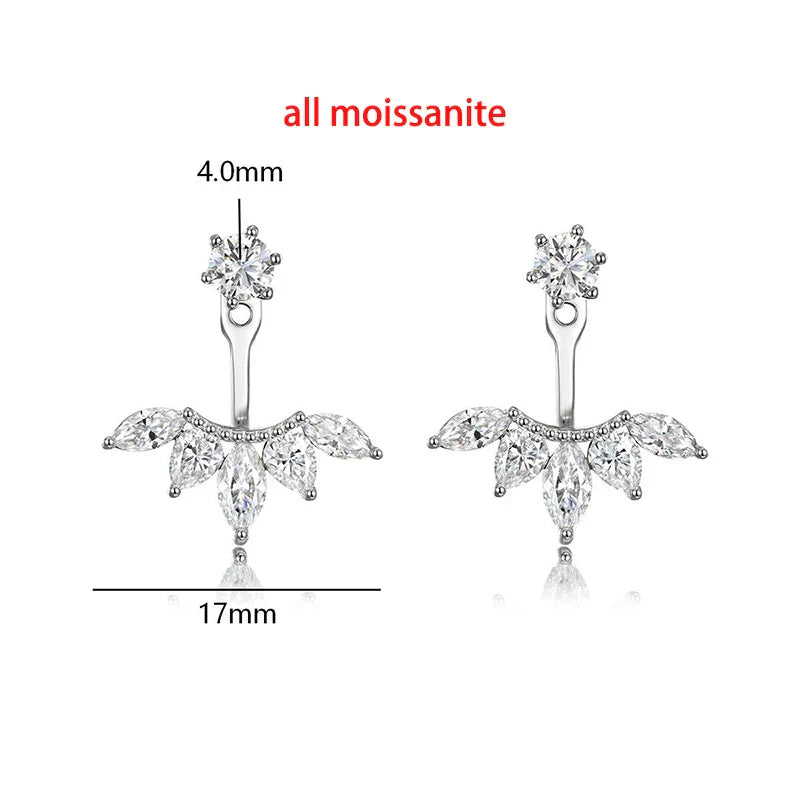 Trendy Full Moissanite Stud Earrings for Women Elegant Wedding Engagement Lab Diamond Ear Pure 925 Silver Jewelry Gifts