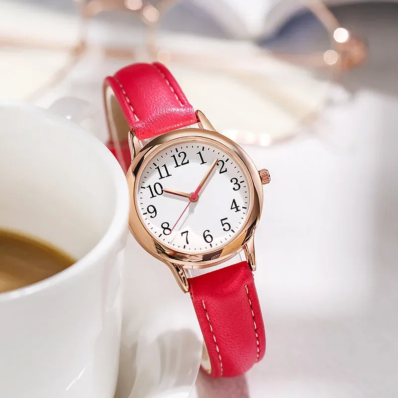 Women Quartz Watch Easy To Read Arabic Numerals Simple Dial PU Leather Strap Lady Candy Color  Reloj De Mujer Montre Femme