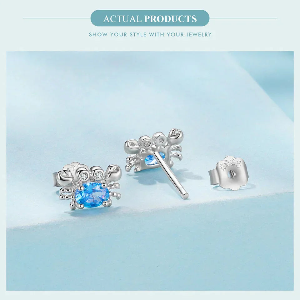 925 Sterling Silver Animals Cute Paws Rainbow Stud Earrings For Women Heart Oval Flower Zircon Crab Ear Studs Jewelry Gift