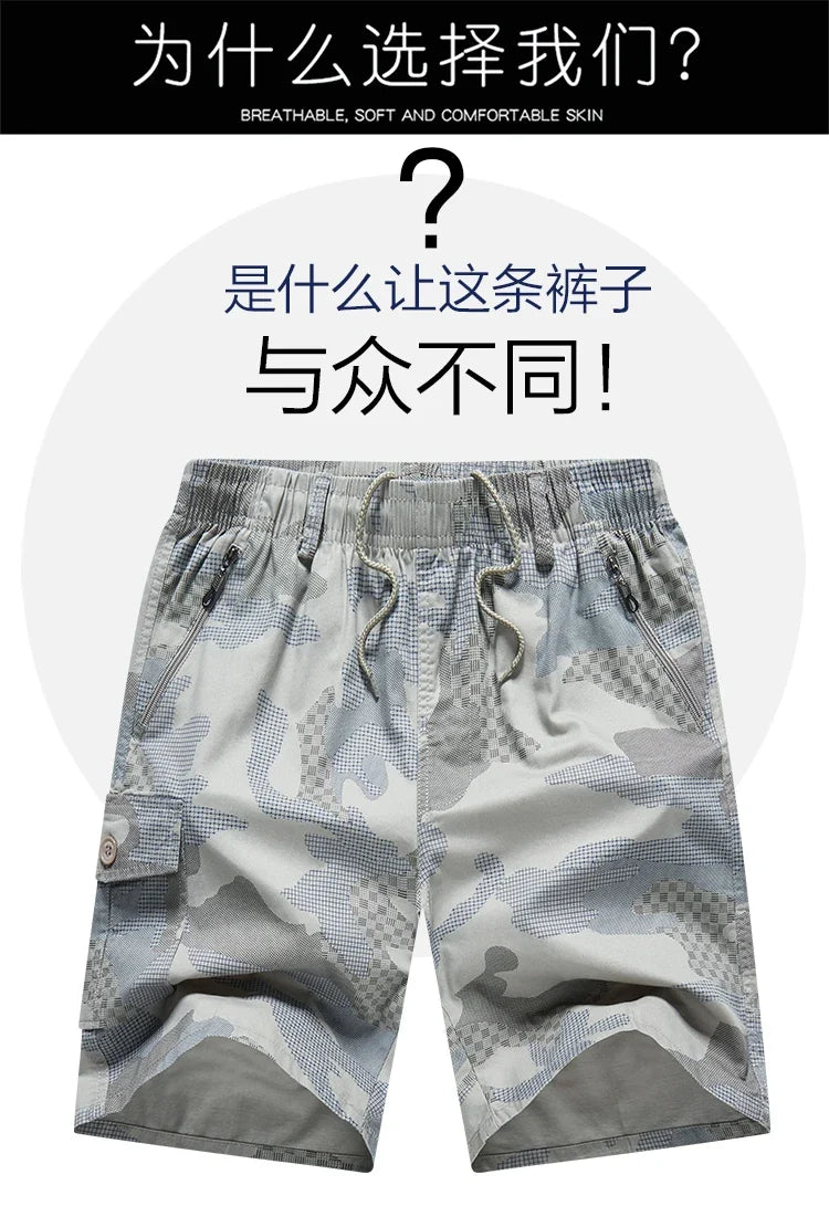 Men's Streetwear Sports Casual Shorts Big Size Loose Fit Knee Pants Man Clothes Fashion Zipper Pockets Drawstring Short Pants
