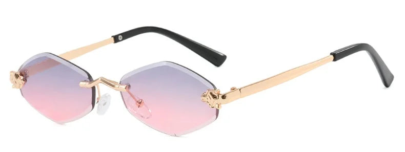 Fashion Small Polygonal Sunglasses for Women Luxury Brand Rmless Brown Rhombus Sun Glasses Woman Vintage Metal Shades Eyewear