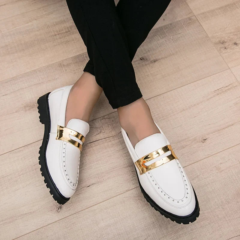 Fashion Classic Thick Sole Men's Penny Loafers Slip-On Business Dress Shoes Gentleman Metal Buckle Formal Black Shoes