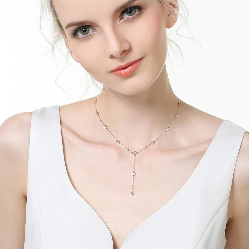 Collares Mujer 3mm 0.1ct Moissanite Necklace 925 Sterling Silver Y-shaped Pendant Necklaces For Women Unique Jewelry Gift