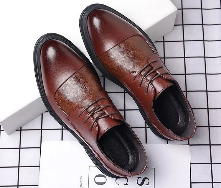 Men's Genuine Leather Oxfords Pointed Toe Lace Up Dress Shoes British Style Business Wedding Casual Footwear for Spring Autumn