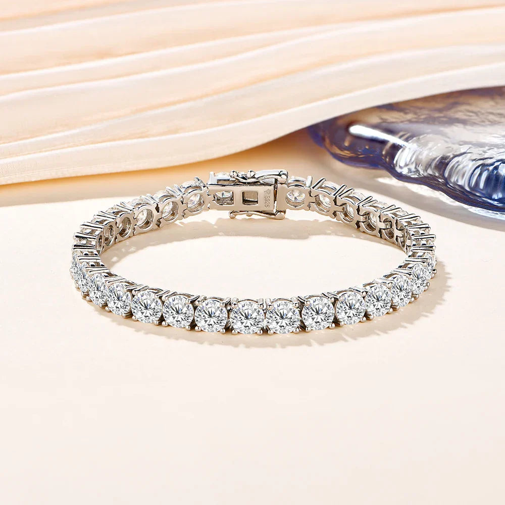 D Color Round Cut 5.0 4.0mm Moissanite Tennis Bracelet for Women Man Real 925 Sterling Silver Pass Diamond Tester Gift