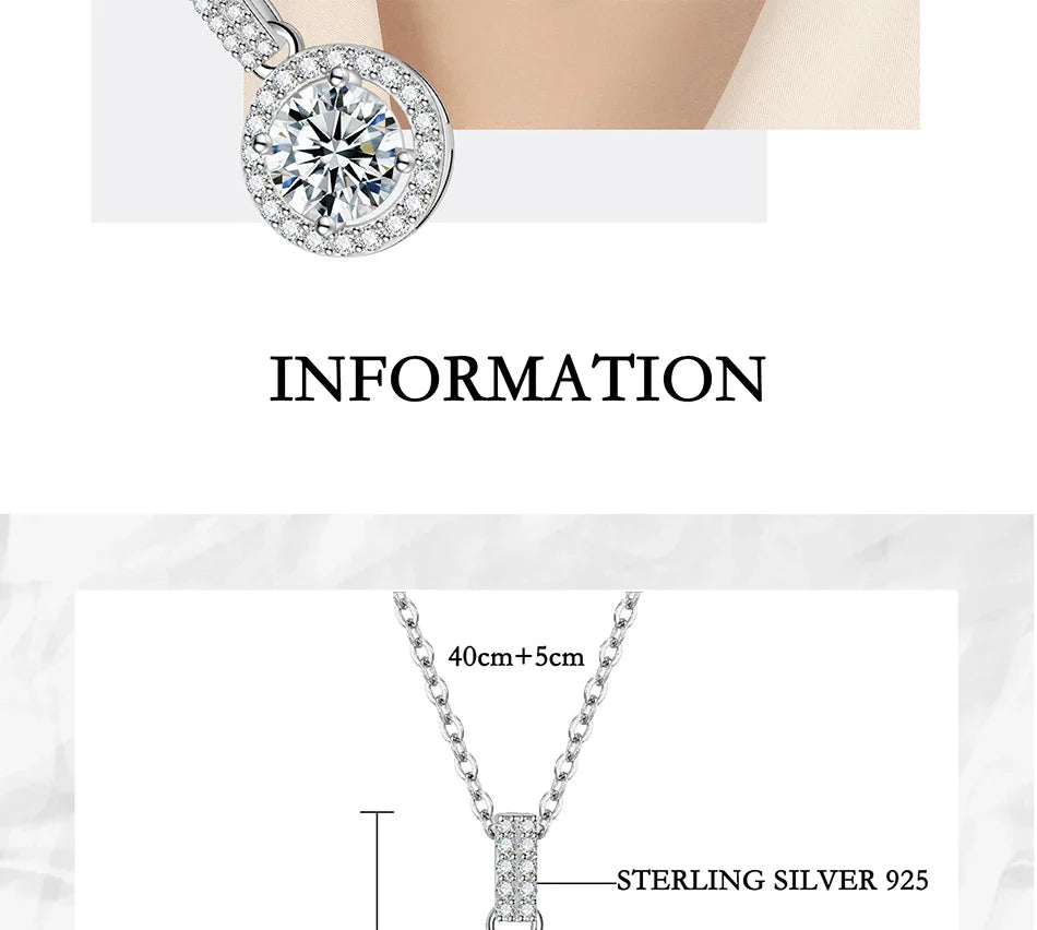 1-5CT Moissanite Necklace for Women S925 Pure Silver Round Laboratory Diamond Pendant Fashionable Wedding Luxury Jewelry
