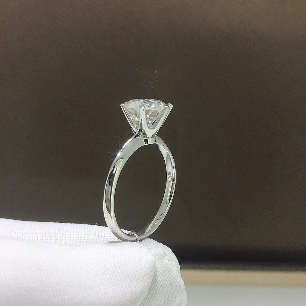 Classic 6 Prongs 5 Carat Round Moissanite Ring Sterling Silver Plated 14K Gold High Clarity D Color Diamond Rings Woman Jewelry