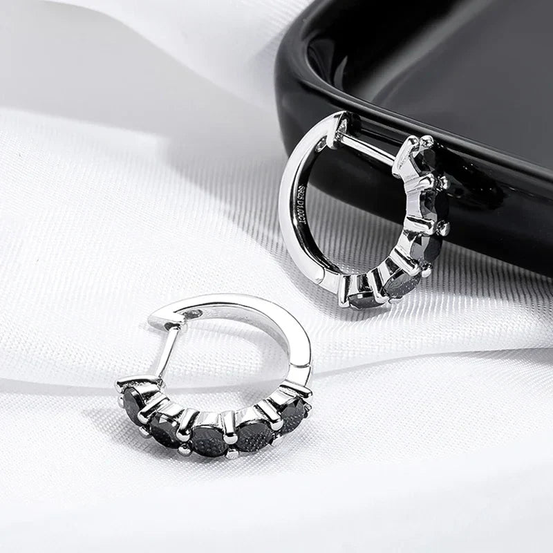 2CTTW Black Moissanite Hoop Earrings for Women Sparkling Party Simulated Diamond Earring 100% 925 Sterling Silver Jewelry