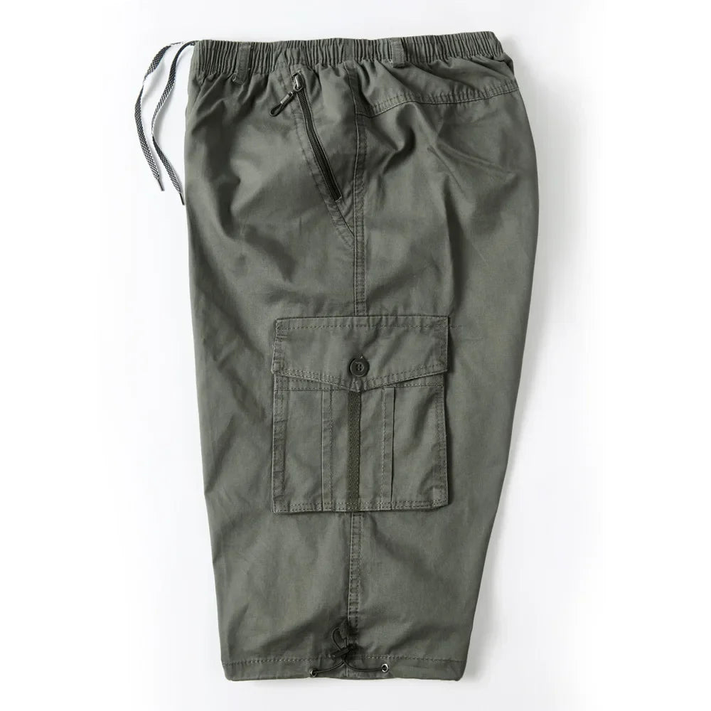 Cargo Shorts Men Zipper Pocket Many Men's Breeche Long Length 3/4 Capri Short Pant Cotton Bermuda Summer 2024 Casual Male Shorts
