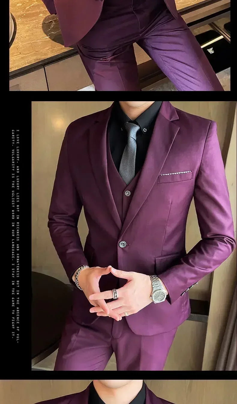 S-8XL (Blazer+ Vest + Pants) Men's fashion casual outdoor gentleman business wedding slim-fit formal British style wedding suit