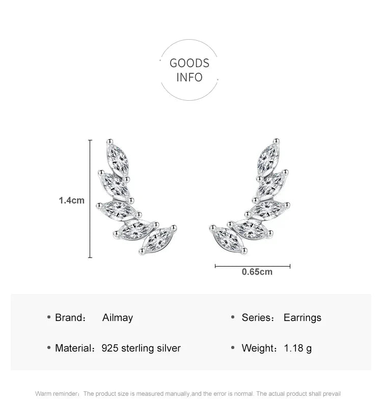 Genuine 925 Sterling Silve Fashionc Luxury Feather Wings Design Sparkling Zircon  For Women Wedding Engagement Jewelry