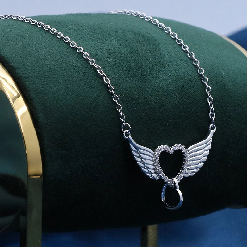 Delicate Women 24K Gold Plated Zircon Angel Wing Chain Pendant Necklace
