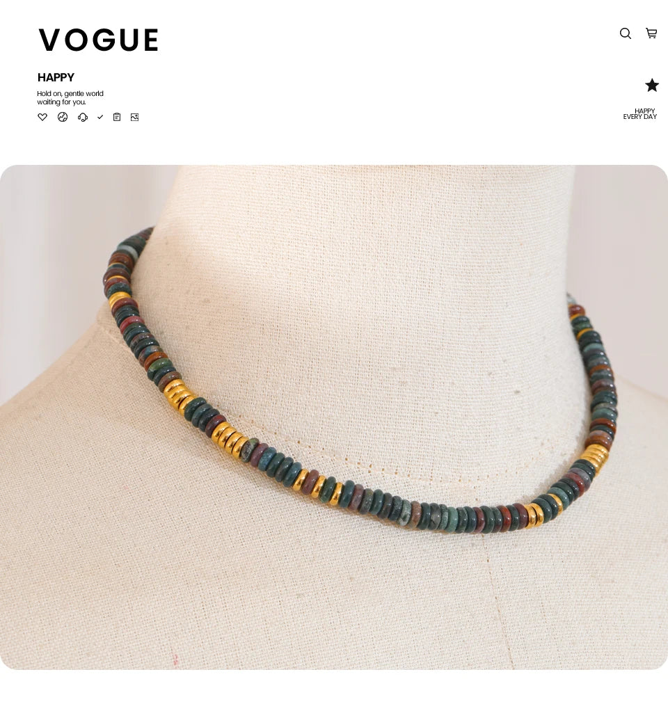 Colorful Natural Stone Beads Handmade Chain Y2K Fashion Necklace for Women Stainless Steel Waterproof Collar Jewelry Gift