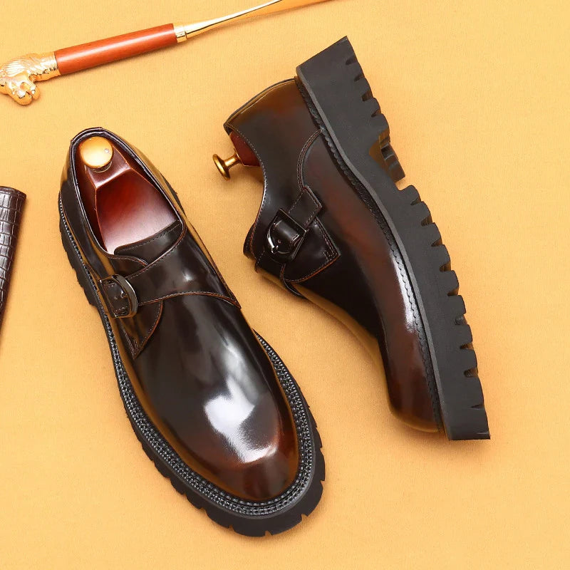 British casual leather shoes genuine leather formal business men shoes thick soled Oxford shoes patent leather Derby shoes