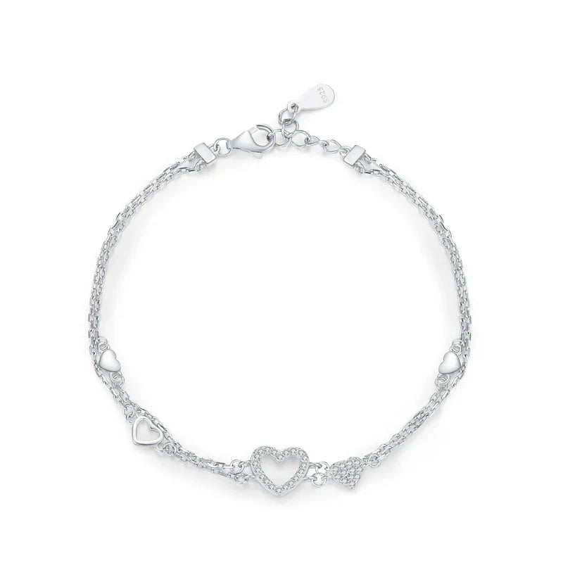925 Sterling Silver Romantic Heart Bracelet Original Design Dazzling Clear CZ Bracelet For Women Silver Fine Jewelry