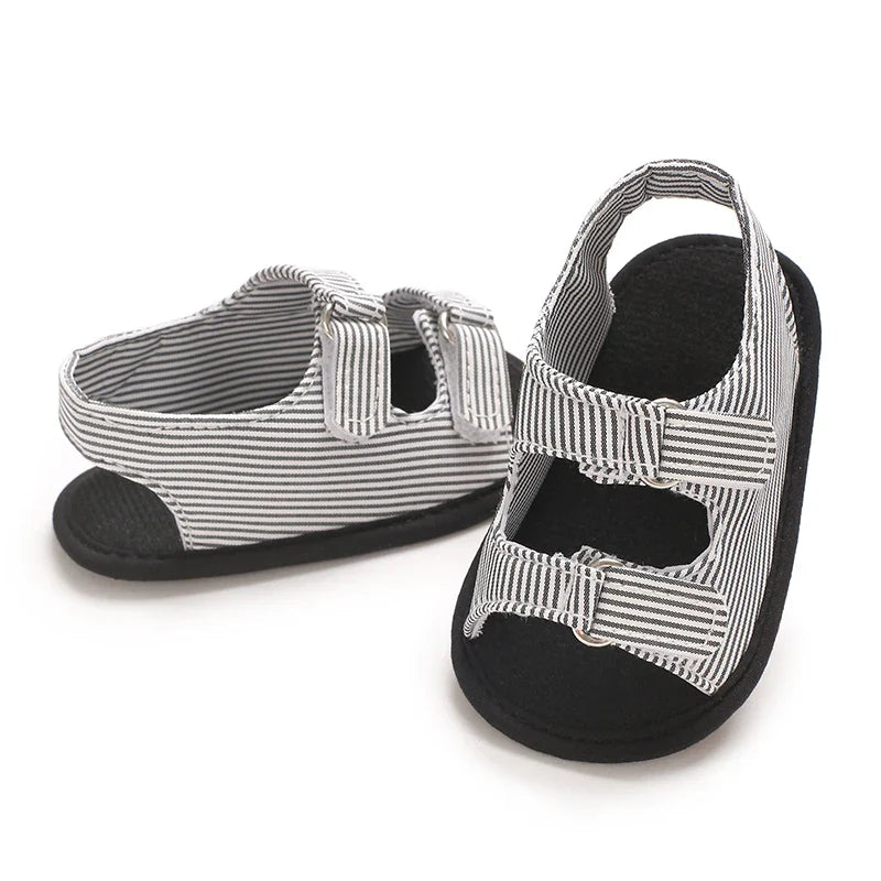 Baby's First Step Sandals 0-1 Year Old Boy Striped Soft Soled Sandals Breathable and Non Slip Frst Pair Of Walking Shoes